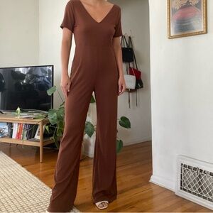 Urban Outfitters Brown Relaxed Fit Jumpsuit w/ Open Back and Button Detail Med